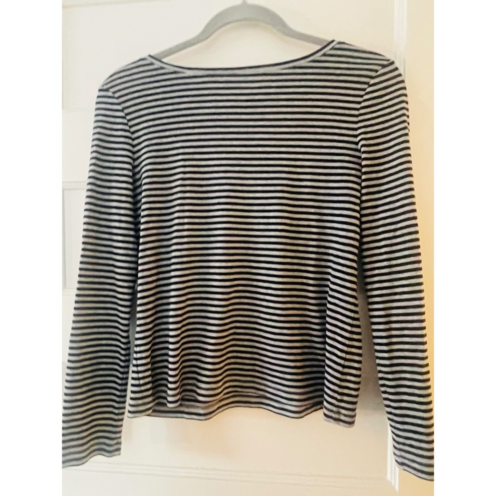 Talbots Petites 100% Pima Cotton Breton Stripe L/S Tee Top Women Med. Blk/gray
